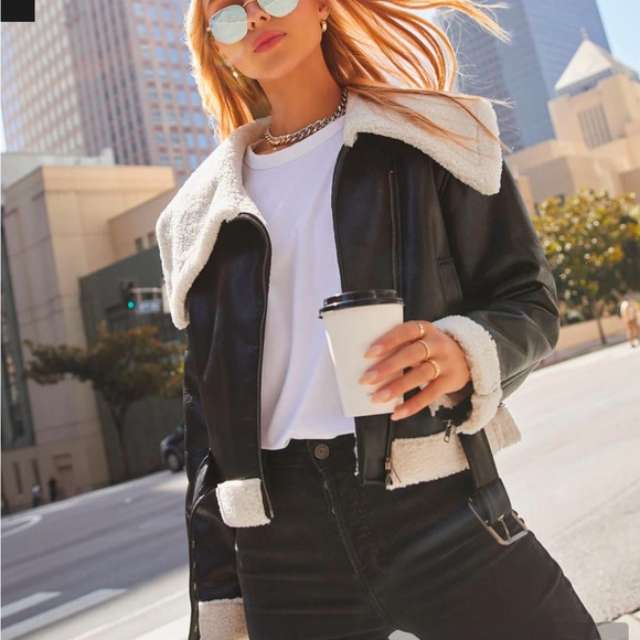 Vici Jackets & Blazers - Women's Black and White Shearling Jacket